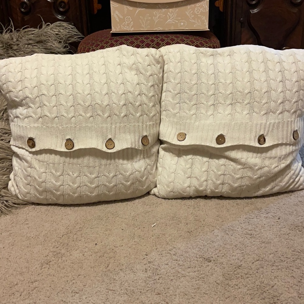 18 x 18 off white cable knit throw pillow cases - set of 2